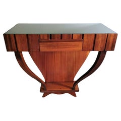Retro Art Deco Console Table with Green Glass Top