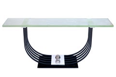 Art Deco Console Table with Iron Mount and Thick 1930s Saint Gobain Glass Top