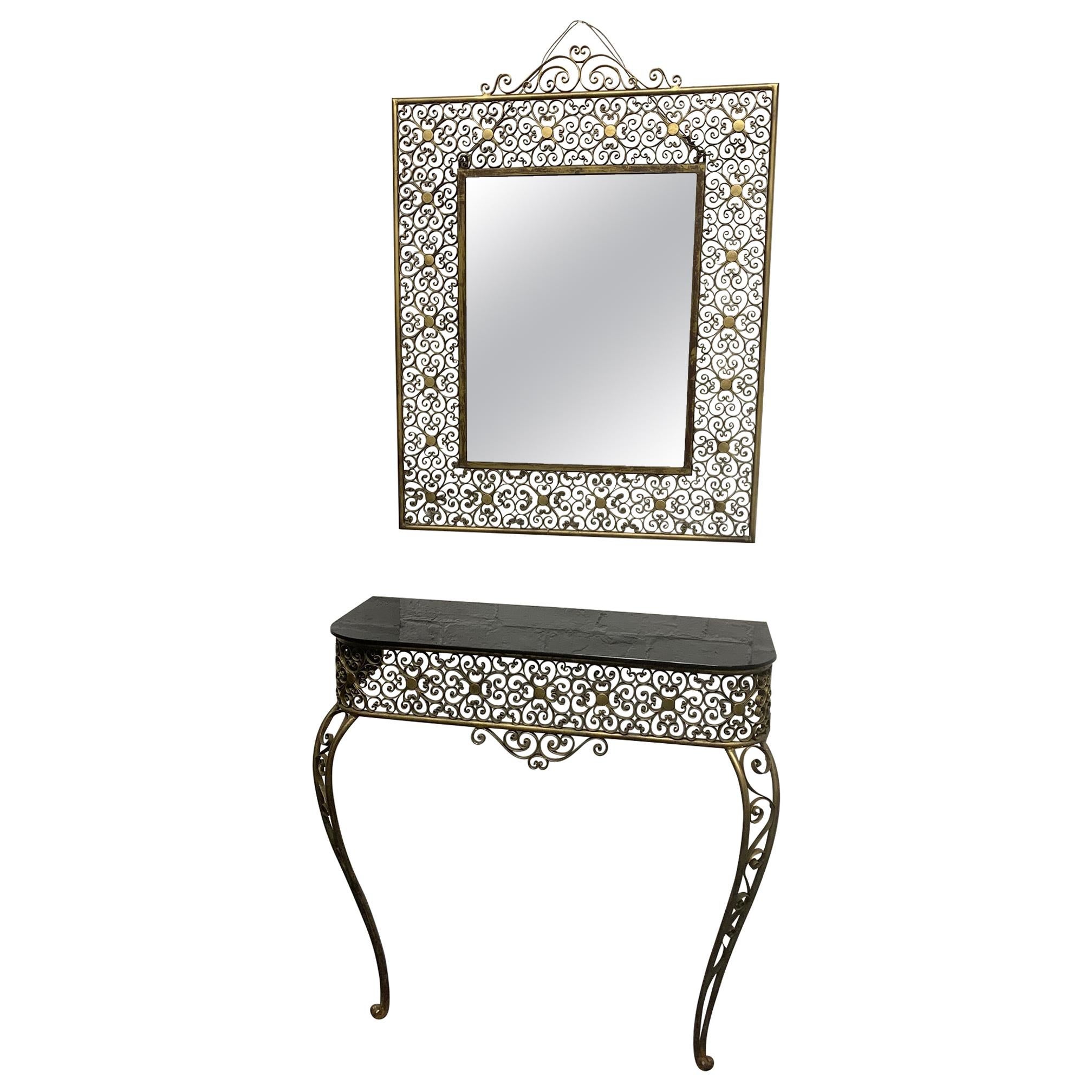 Art Deco Console Table with Matching Mirror Attributed to Oscar Bach