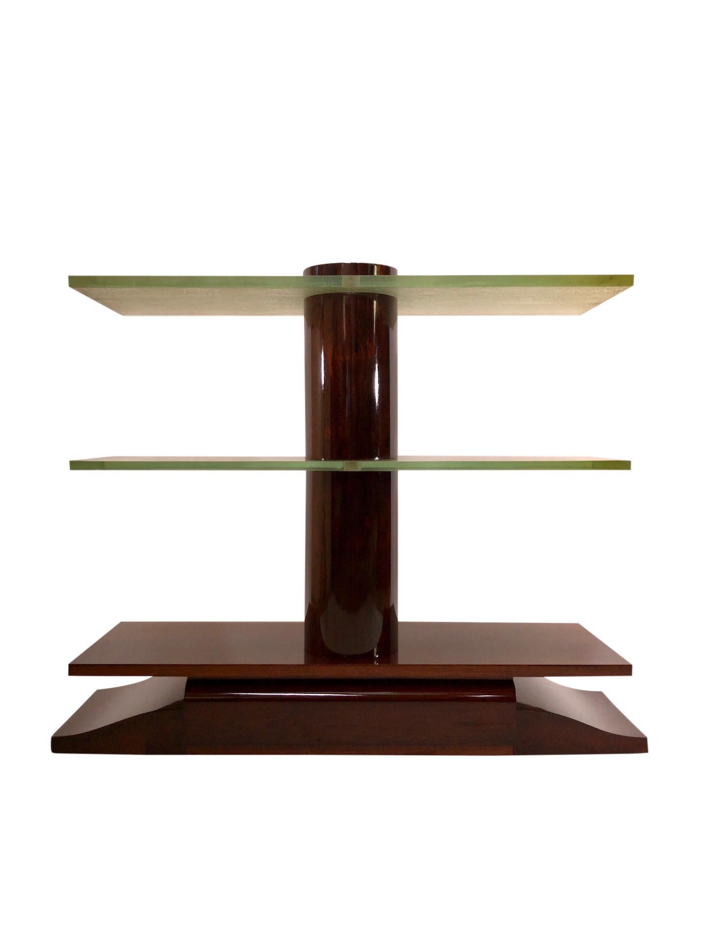 Art Deco Console Table with Saint Gobain Glass and Real Wood Veneer In Good Condition For Sale In Baden-Baden, Baden-Württemberg
