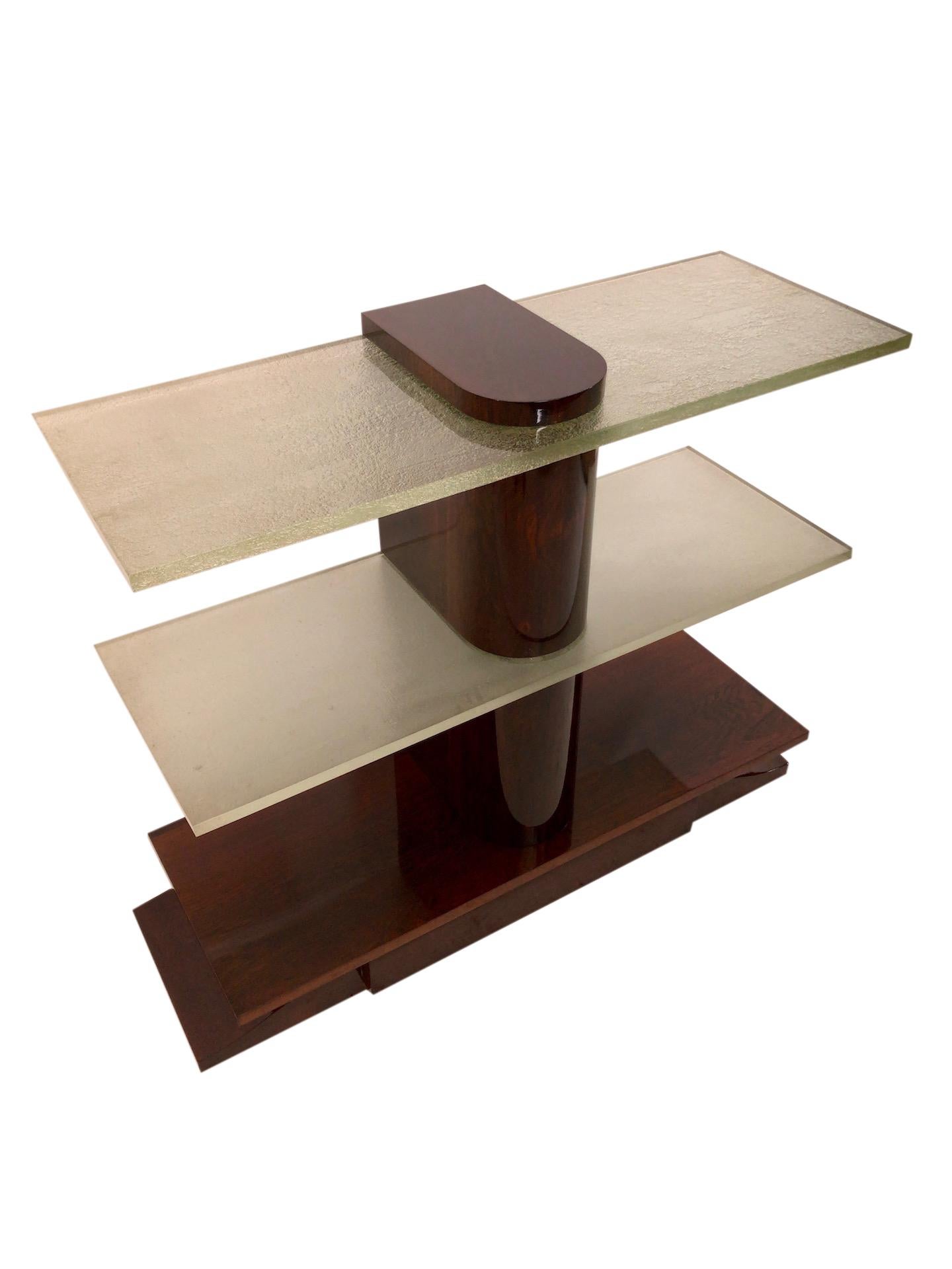 Mid-20th Century Art Deco Console Table with Saint Gobain Glass and Real Wood Veneer For Sale