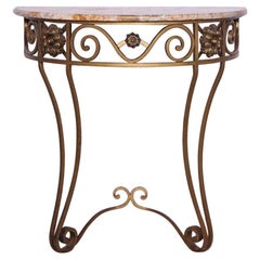 Art Deco Console Table Wrought Iron Marble Top, French, circa 1930