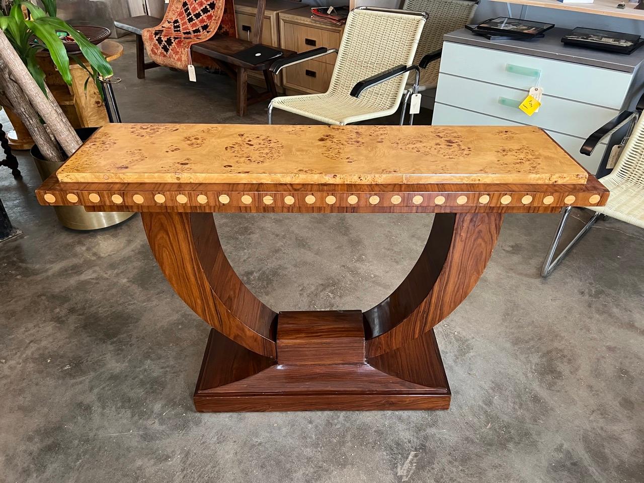 European Art Deco Console With Burl and Inlay Details For Sale