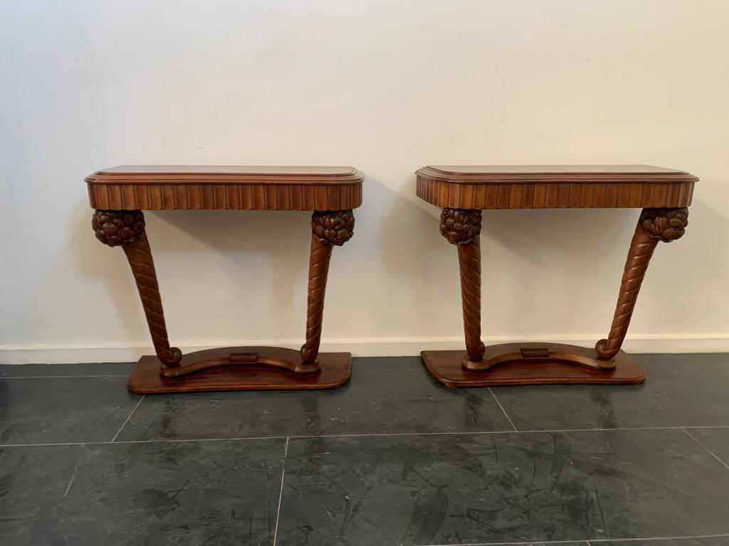 Art Dèco Console with Conucopia -Shaped Pilasters, 1930s, Set of 2 For Sale 4