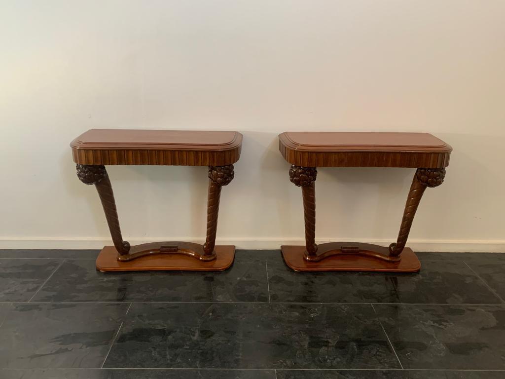 Art Dèco Console with Conucopia -Shaped Pilasters, 1930s, Set of 2 For Sale 2