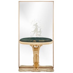 Art Deco Console with Etched Mirror Depicting Diana the Huntress