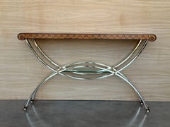 Art Deco Console with Light Bronze Base and Contrasting Dark Top with Palms