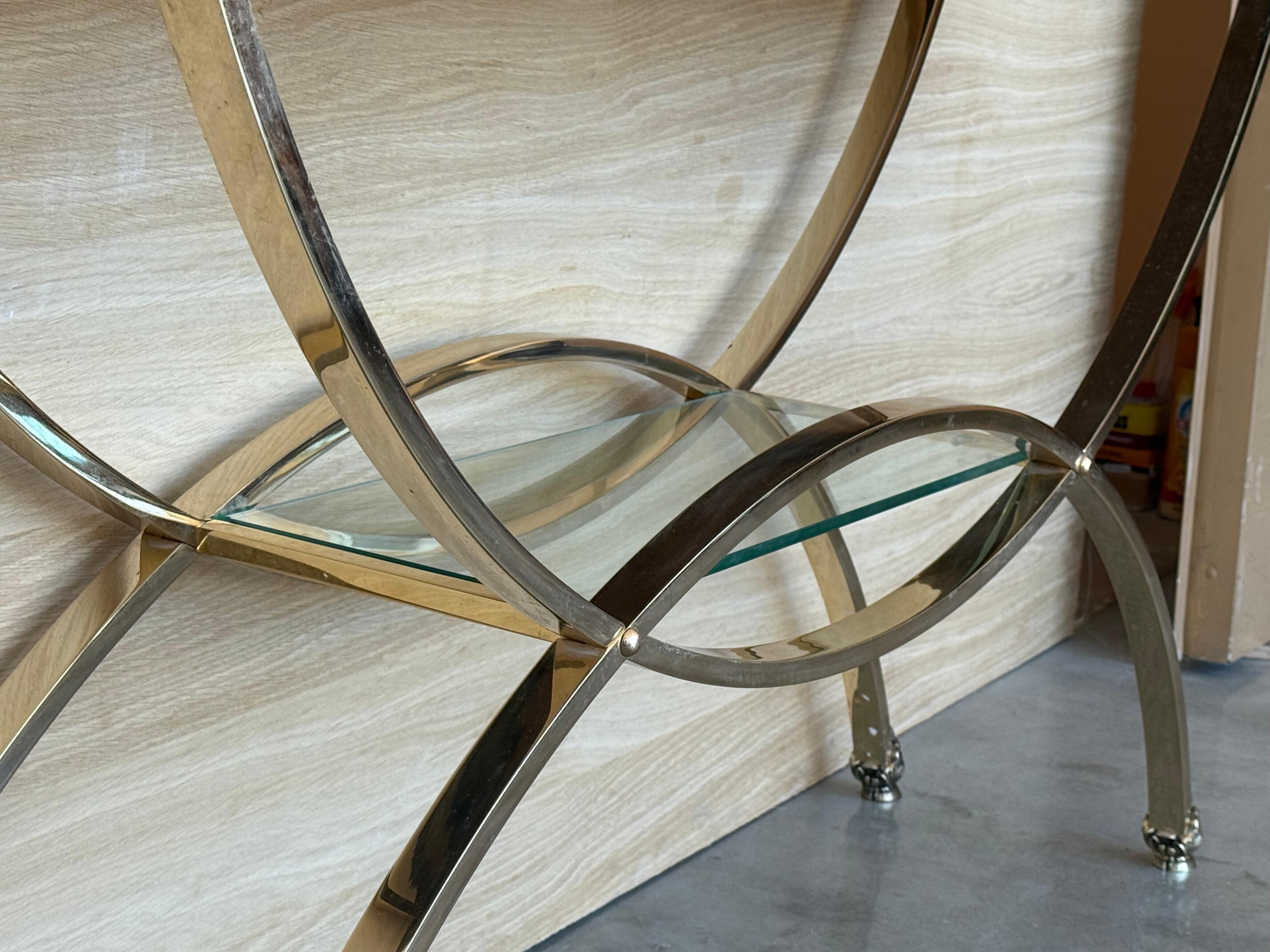 Art-Deco-Konsole mit Sockel aus heller Bronze und kontrastierender dunkler Platte mit Palmen im Angebot 3