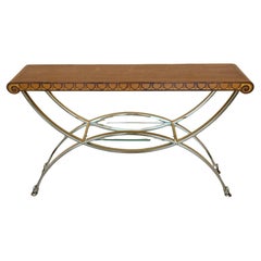 Art-Deco-Konsole mit Sockel aus heller Bronze und kontrastierender dunkler Platte mit Palmen