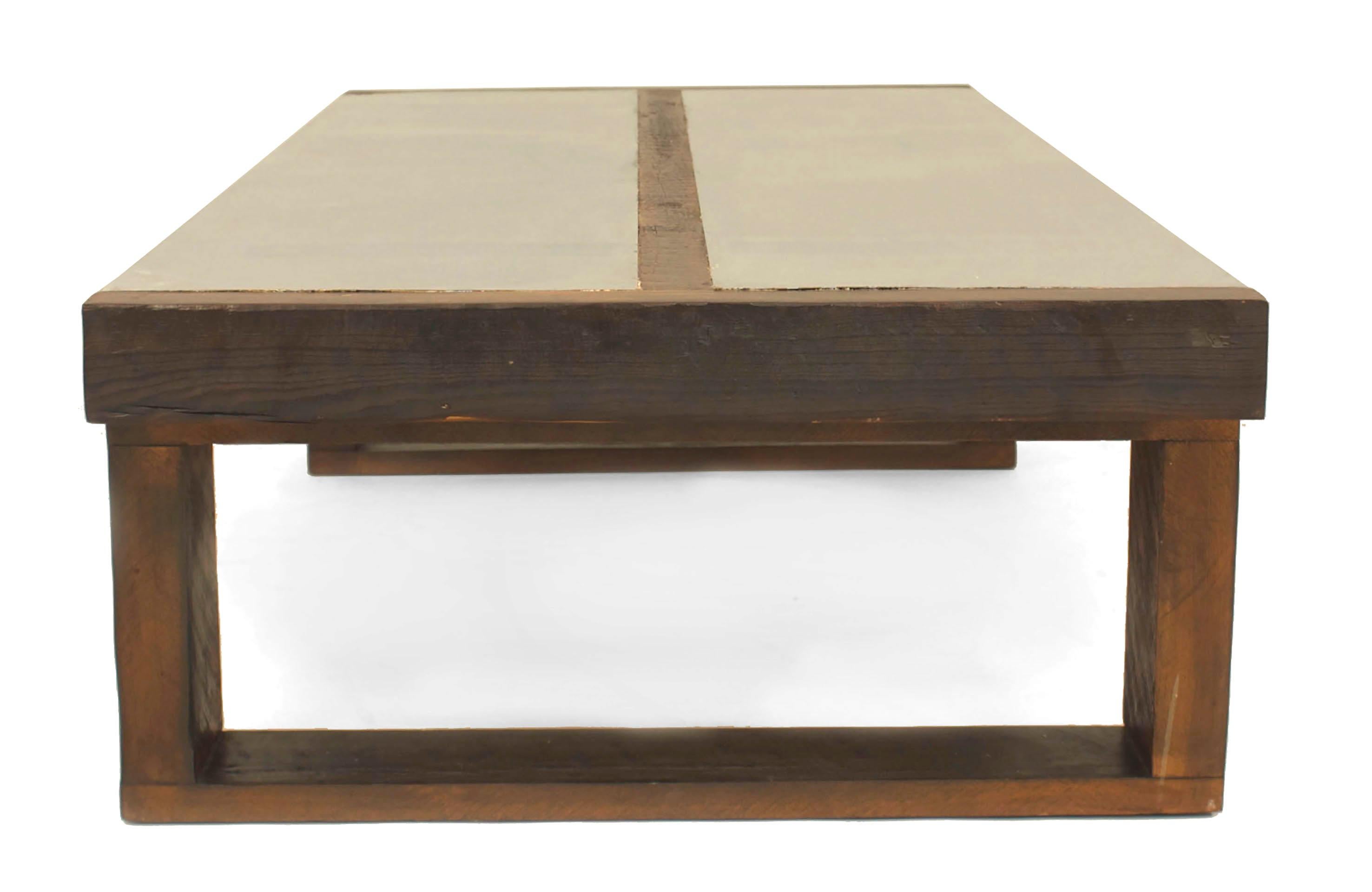 Stained Art Deco Modernist Style Oak and Metal Coffee Table For Sale