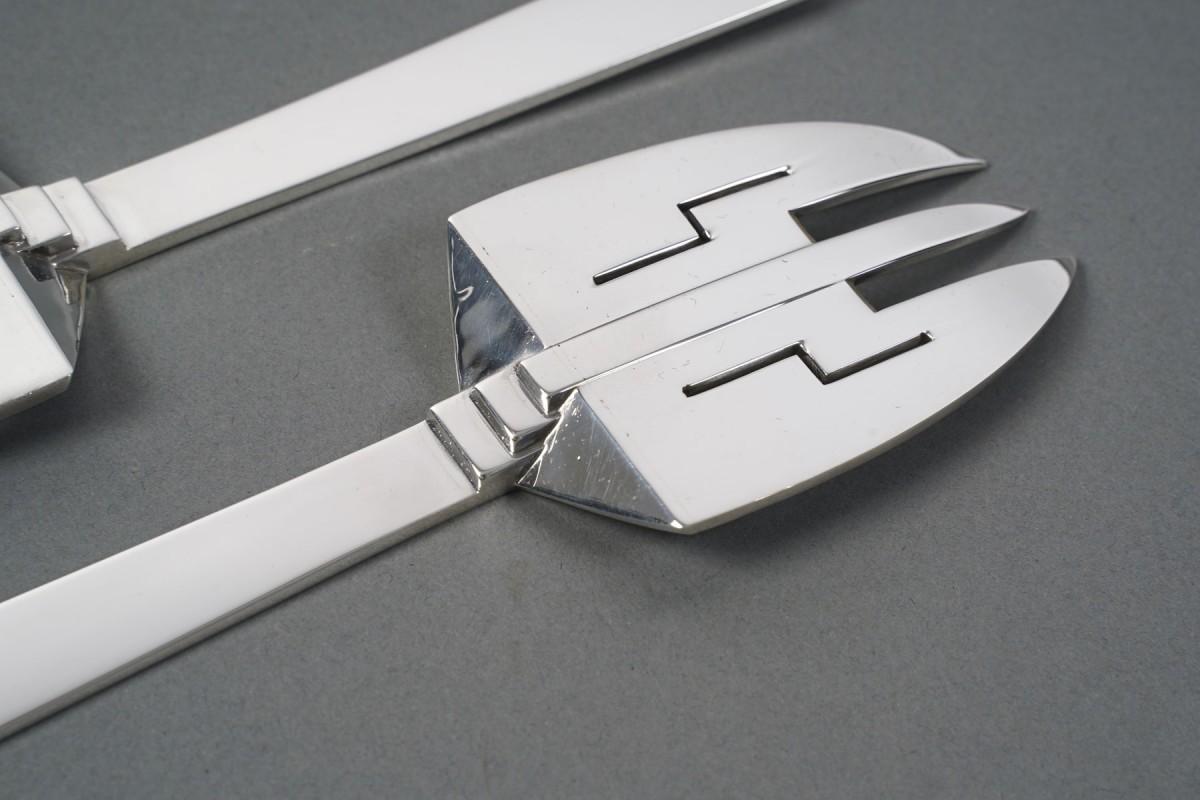 Sterling Silver Art deco construtivist fish service cutlery circa 1930