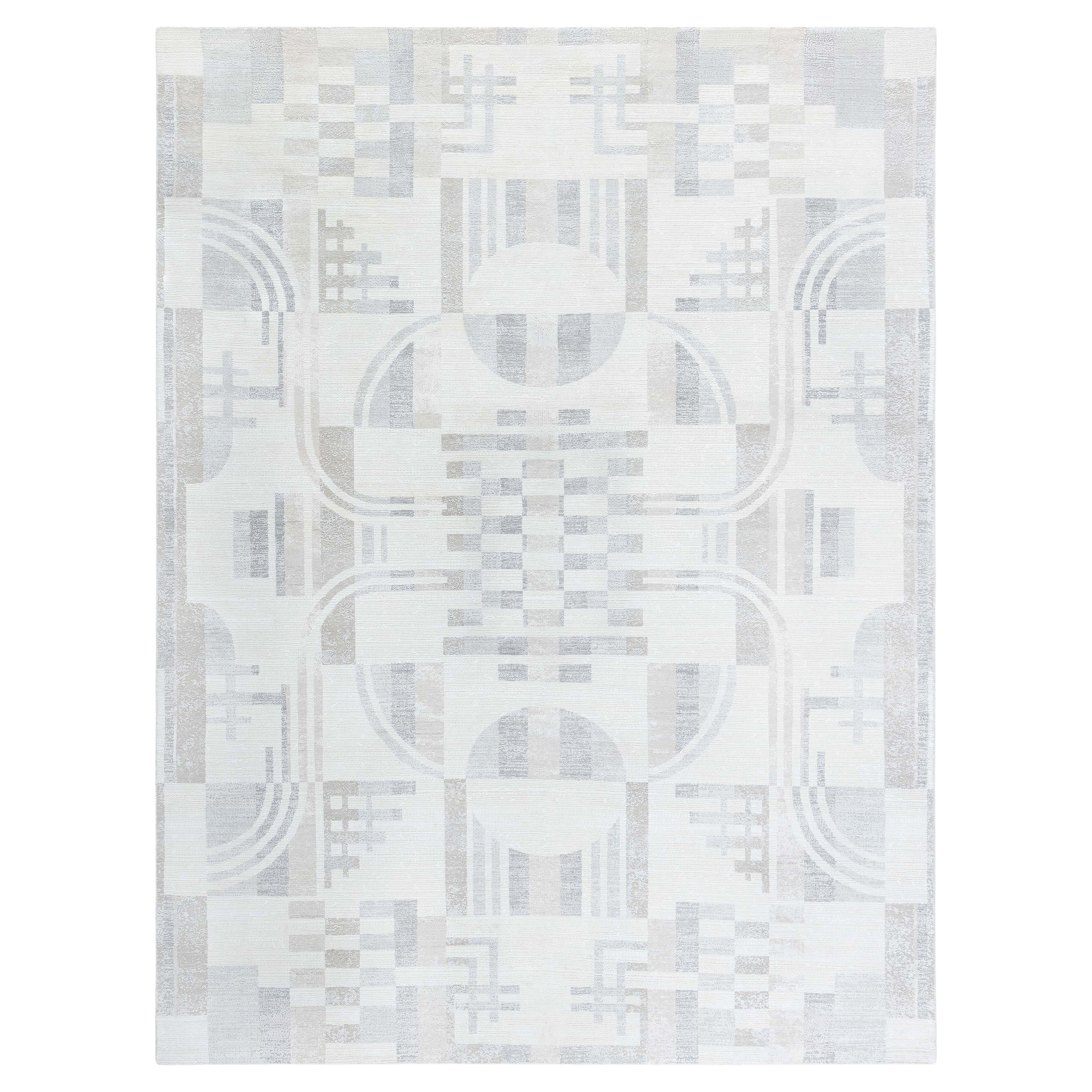 Art Deco Contemporary Geometric Gray Silk Carpet "Eclisse" by Doris Leslie Blau