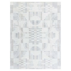 Art Deco Contemporary Geometric Gray Silk Carpet "Eclisse" by Doris Leslie Blau
