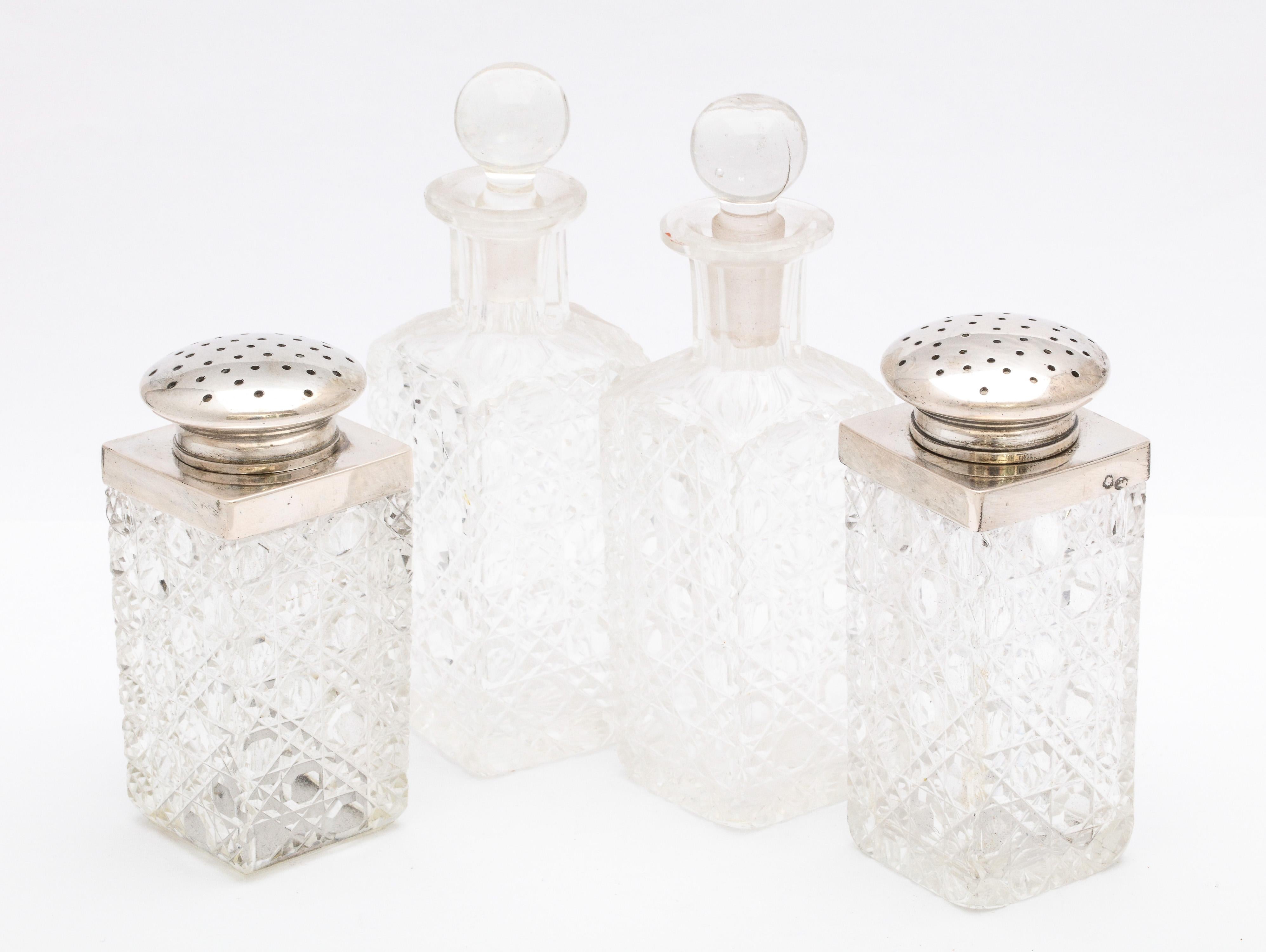 Art Deco Continental '.800' Silver-Mounted Hobnail Cut-Glass Cruet Set on Stand 10