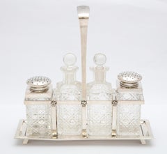 Art Deco Continental '.800' Silver-Mounted Hobnail Cut-Glass Cruet Set on Stand