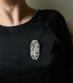 Art Deco Continental Platinum Diamond Onyx Brooch