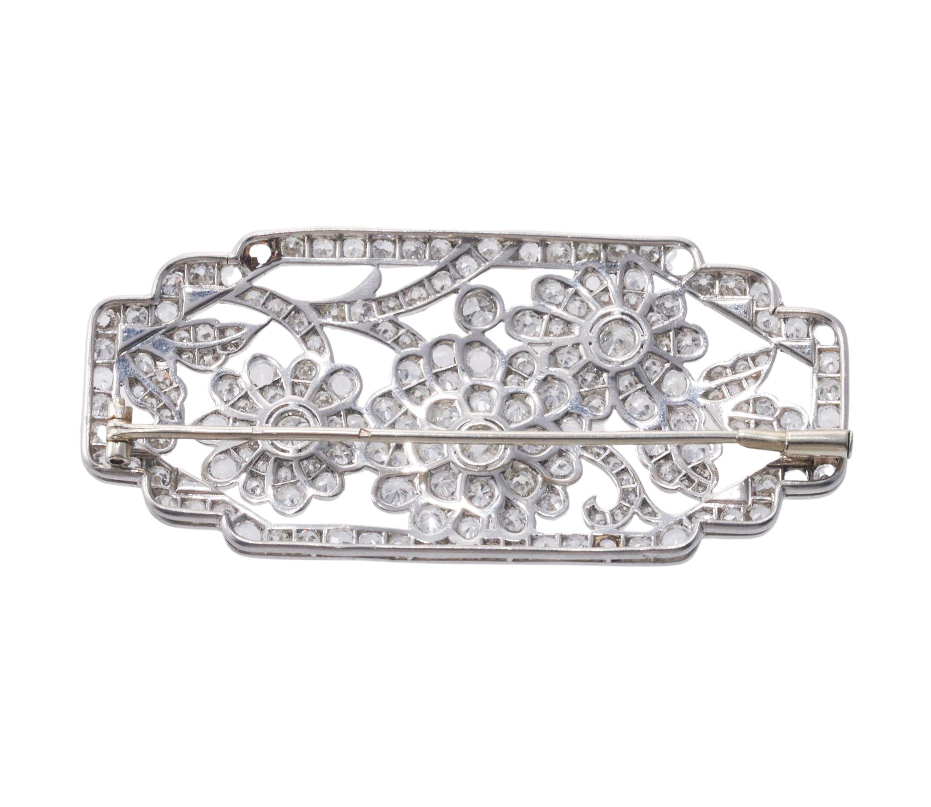 Art Deco Kontinentale Platin-Diamant-Onyx-Brosche  (Rundschliff) im Angebot