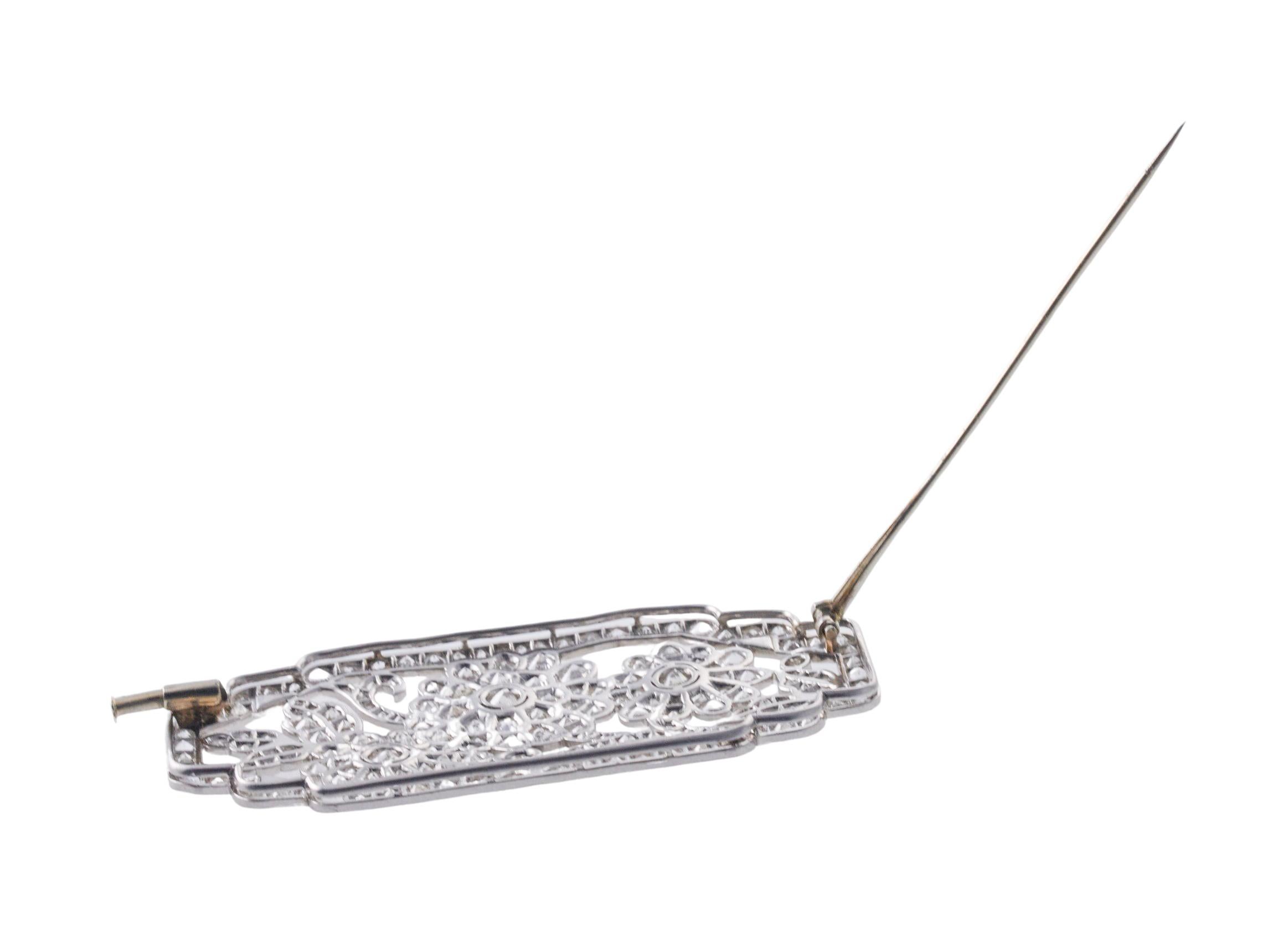 Art Deco Continental Platinum Diamond Onyx Brooch  For Sale 1