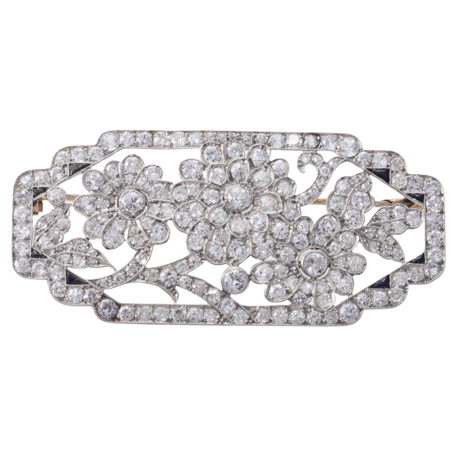 Art Deco Continental Platinum Diamond Onyx Brooch For Sale at 1stDibs