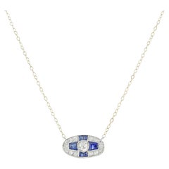 Art Deco Conversion Diamond and Sapphire Pendant Necklace
