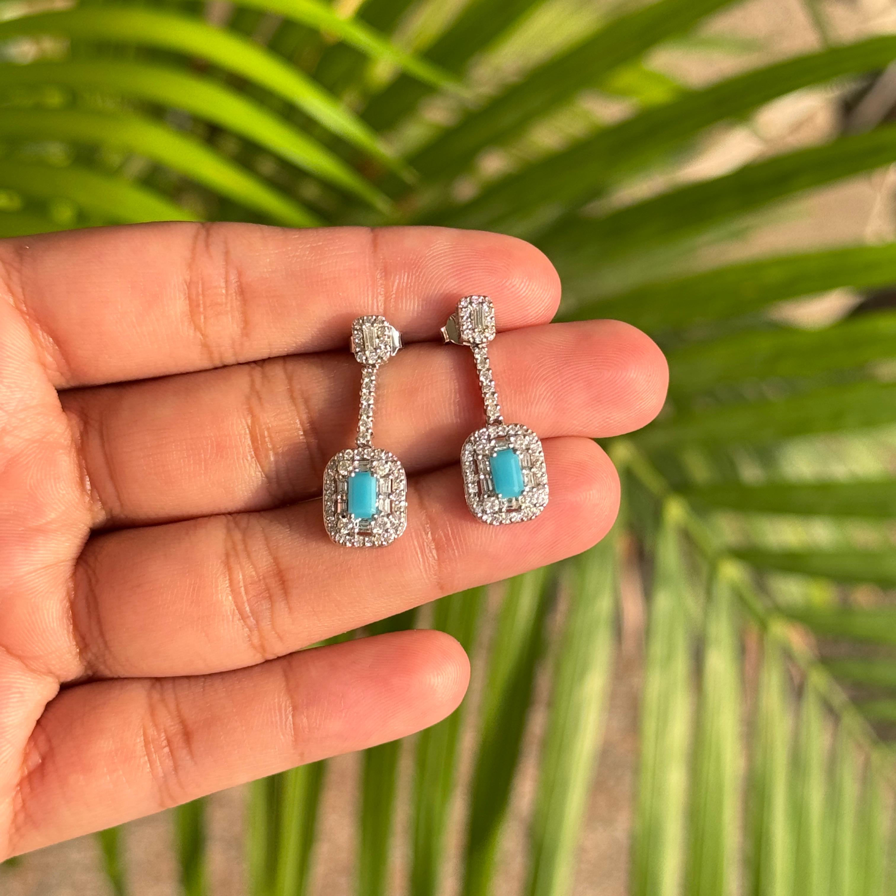 Orecchini a goccia con diamante e turchese convertibili in oro bianco 14 carati in vendita 6