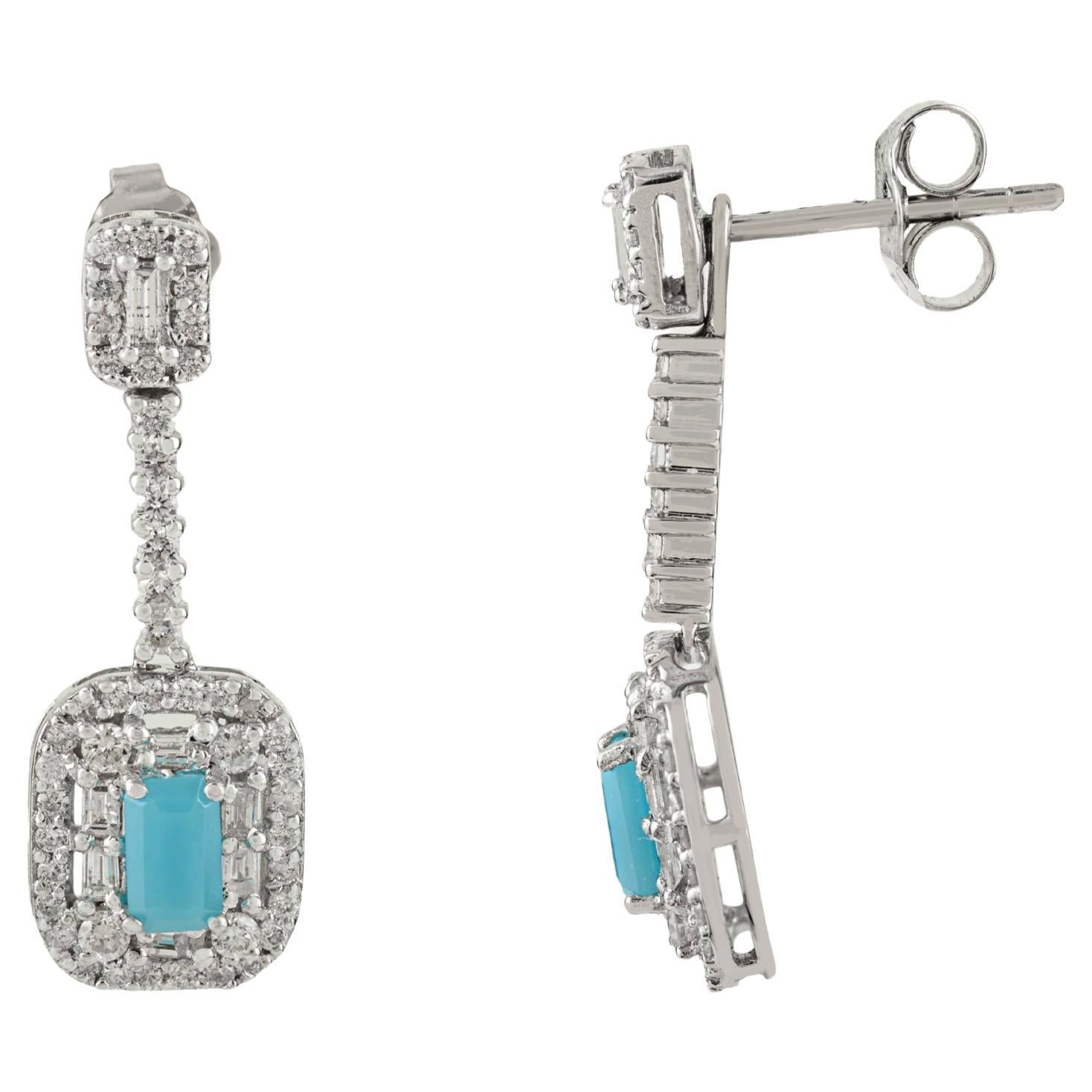 Orecchini a goccia con diamante e turchese convertibili in oro bianco 14 carati