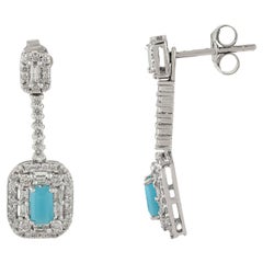 Orecchini a goccia con diamante e turchese convertibili in oro bianco 14 carati