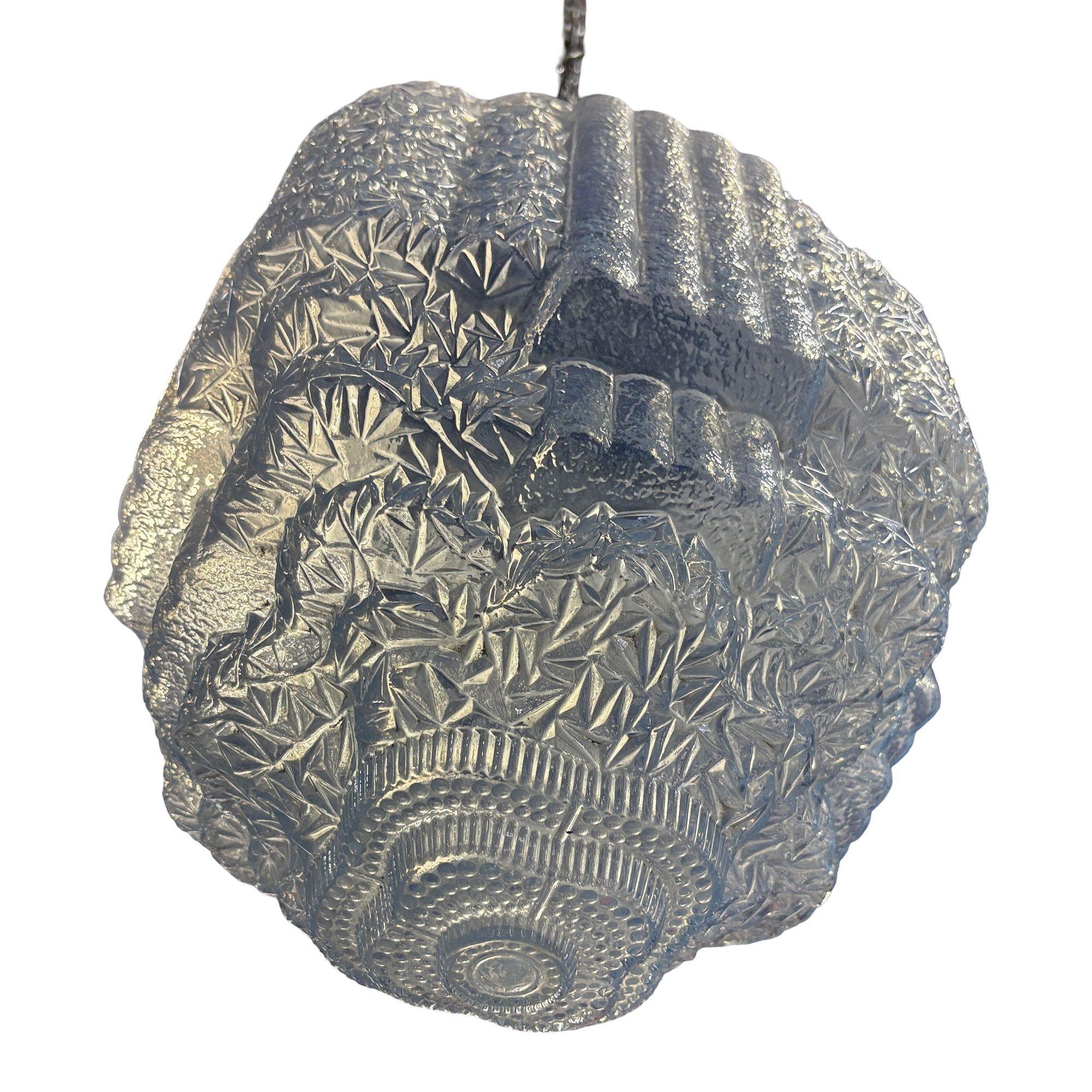 American Art Deco Copper Acanthus Leaf Pendant Light w Skyscraper Cobalt Blue Glass Shade For Sale