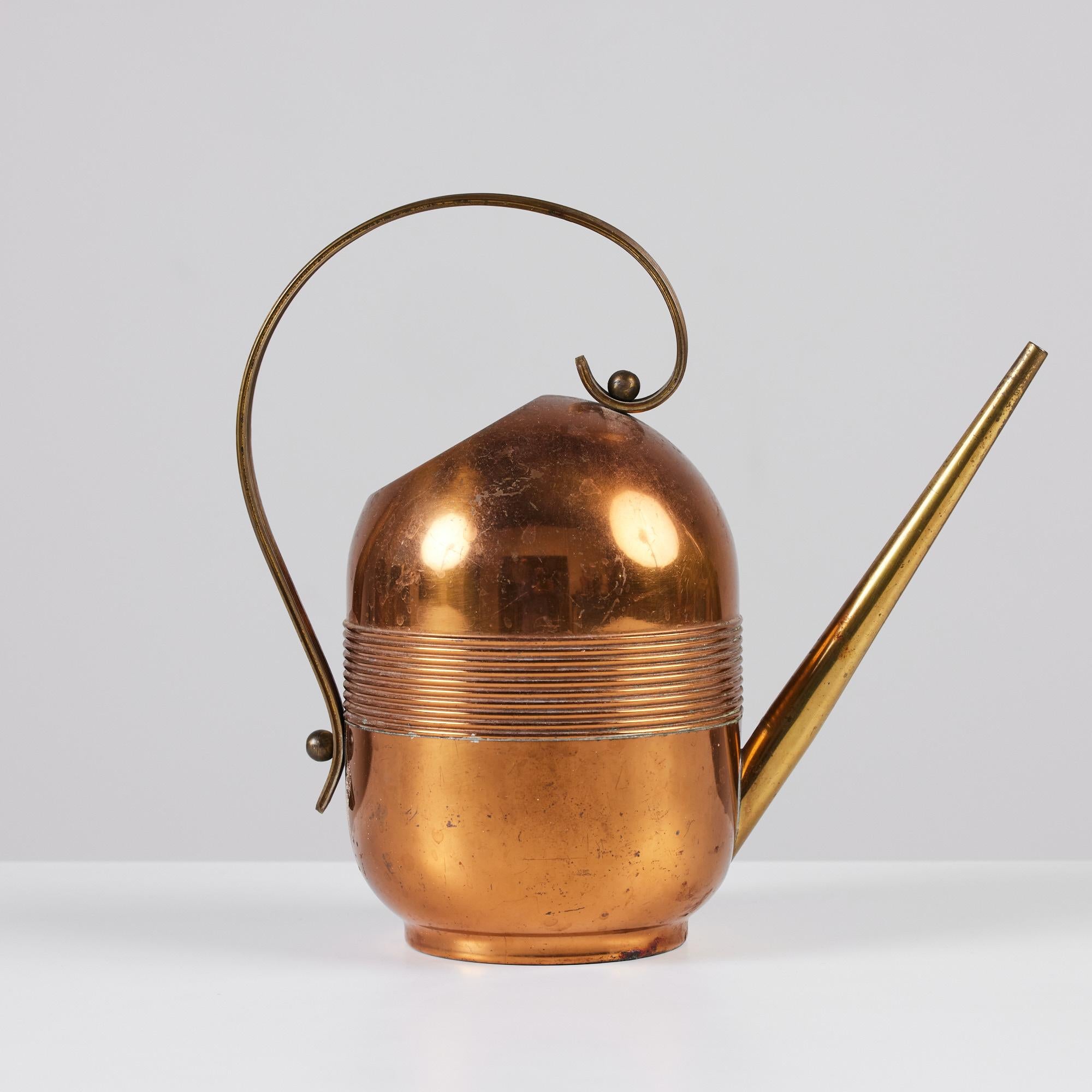 Patinated Art Deco Copper and Brass Watering Can by Chase