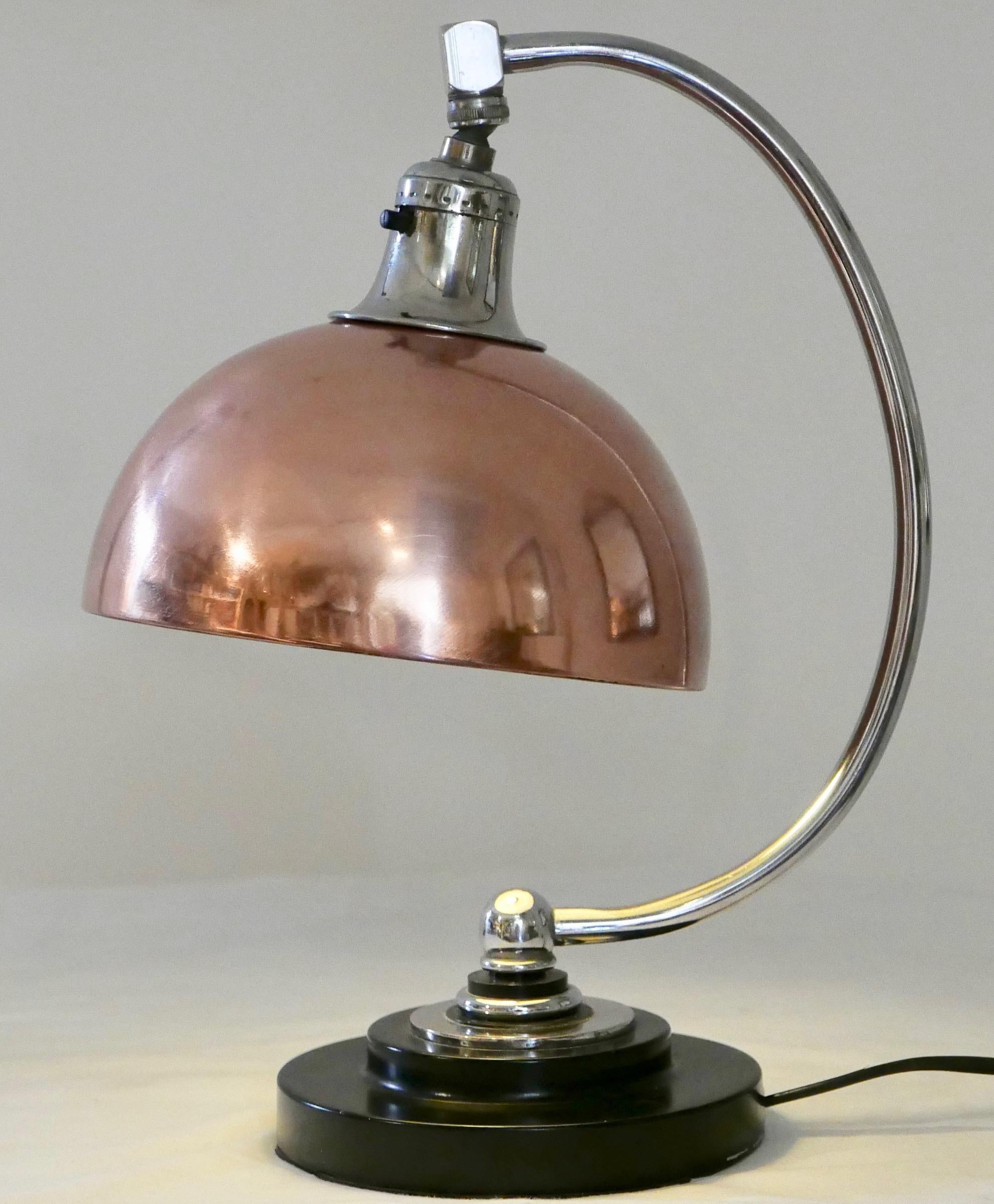 American Art Deco Copper and Chrome Desk Lamp