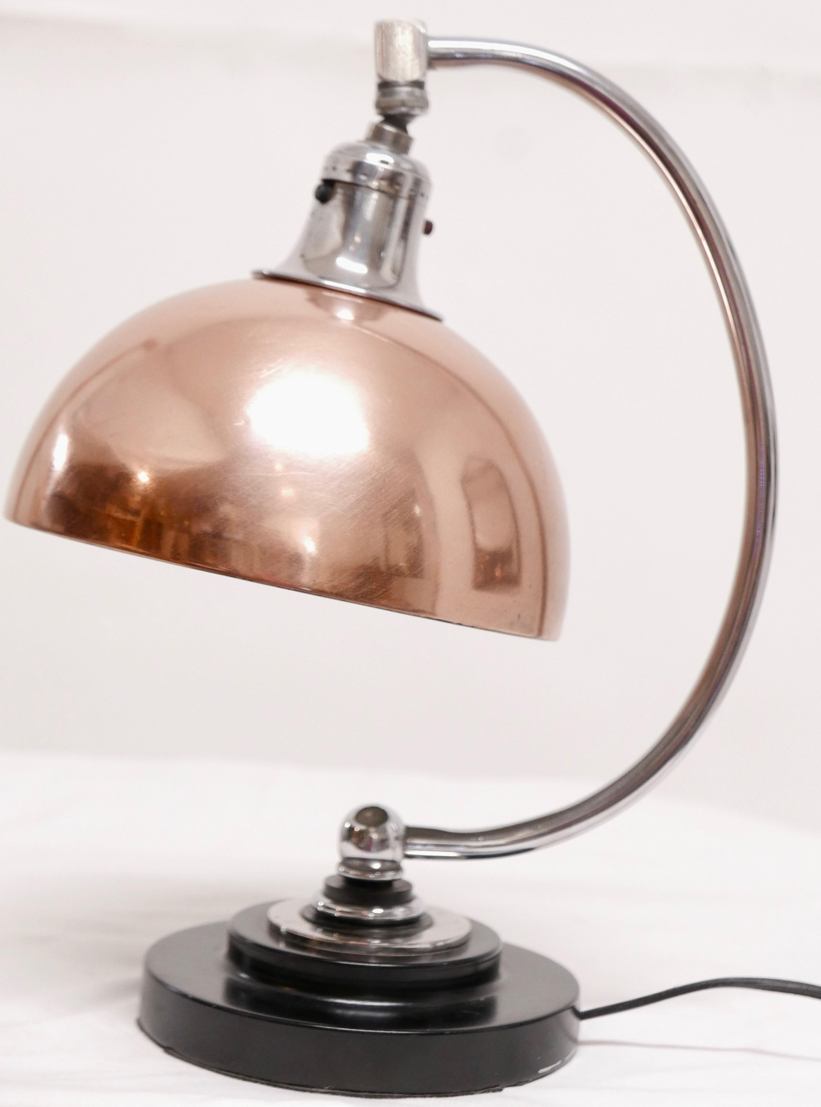 Art Deco Copper and Chrome Desk Lamp In Good Condition In San Francisco, CA
