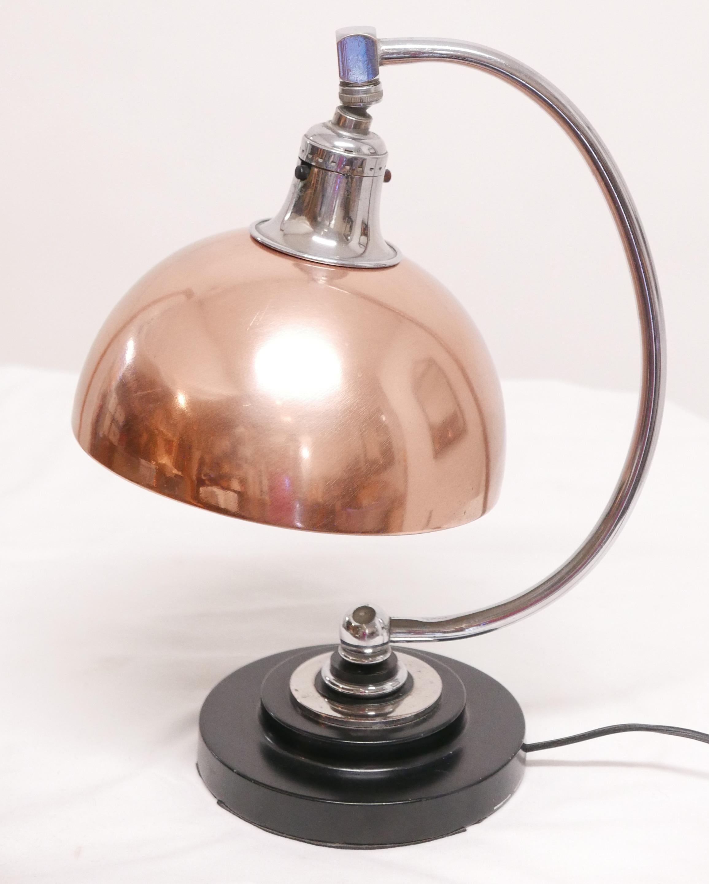 20th Century Art Deco Copper and Chrome Desk Lamp