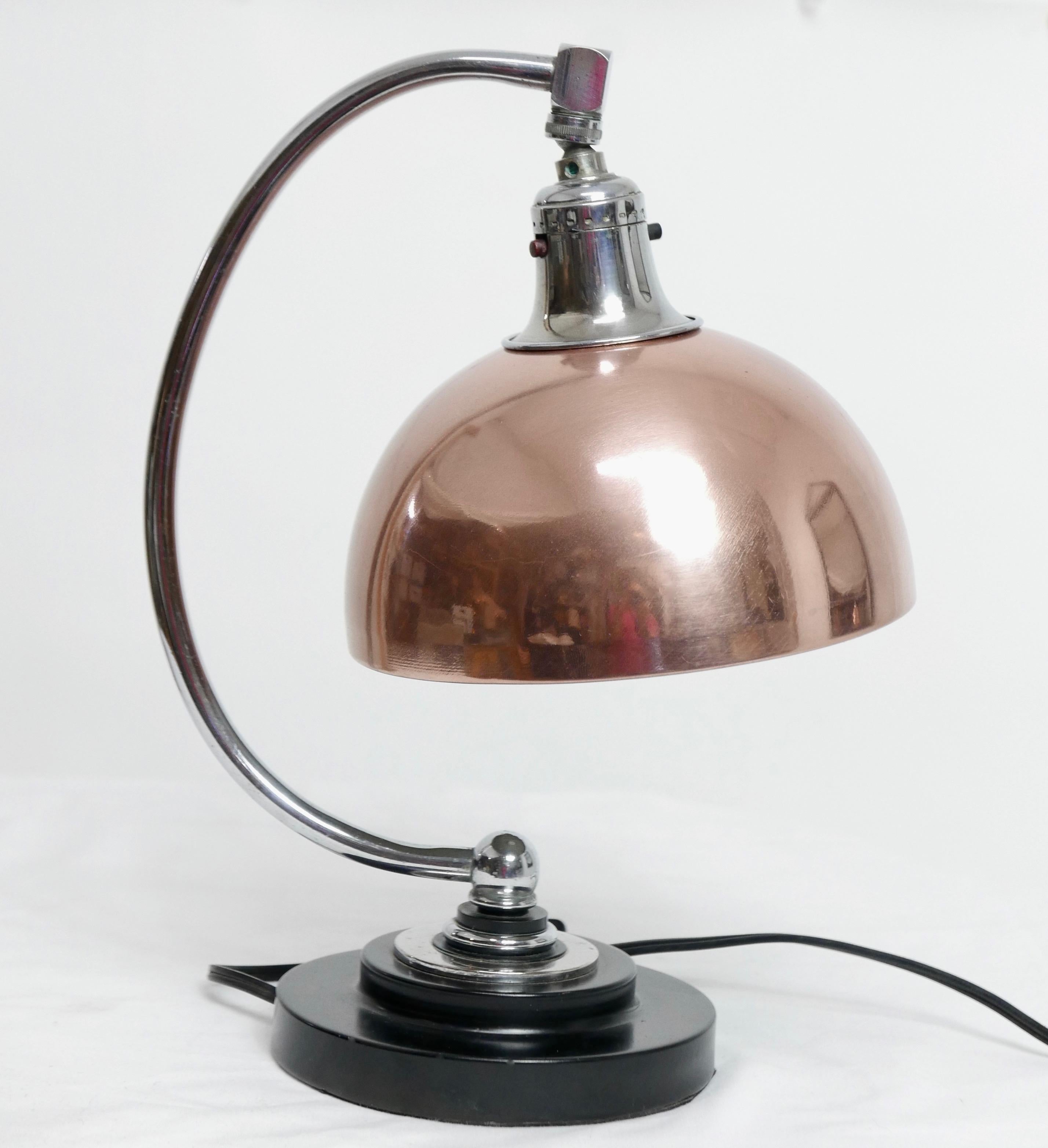 Art Deco Copper and Chrome Desk Lamp 1