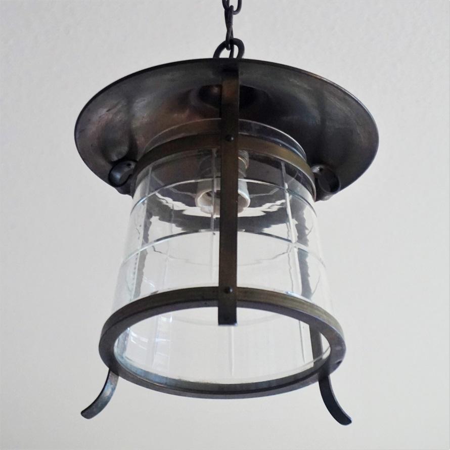 Mid-20th Century Art Deco Copper and Cut-Glass Lantern For Sale