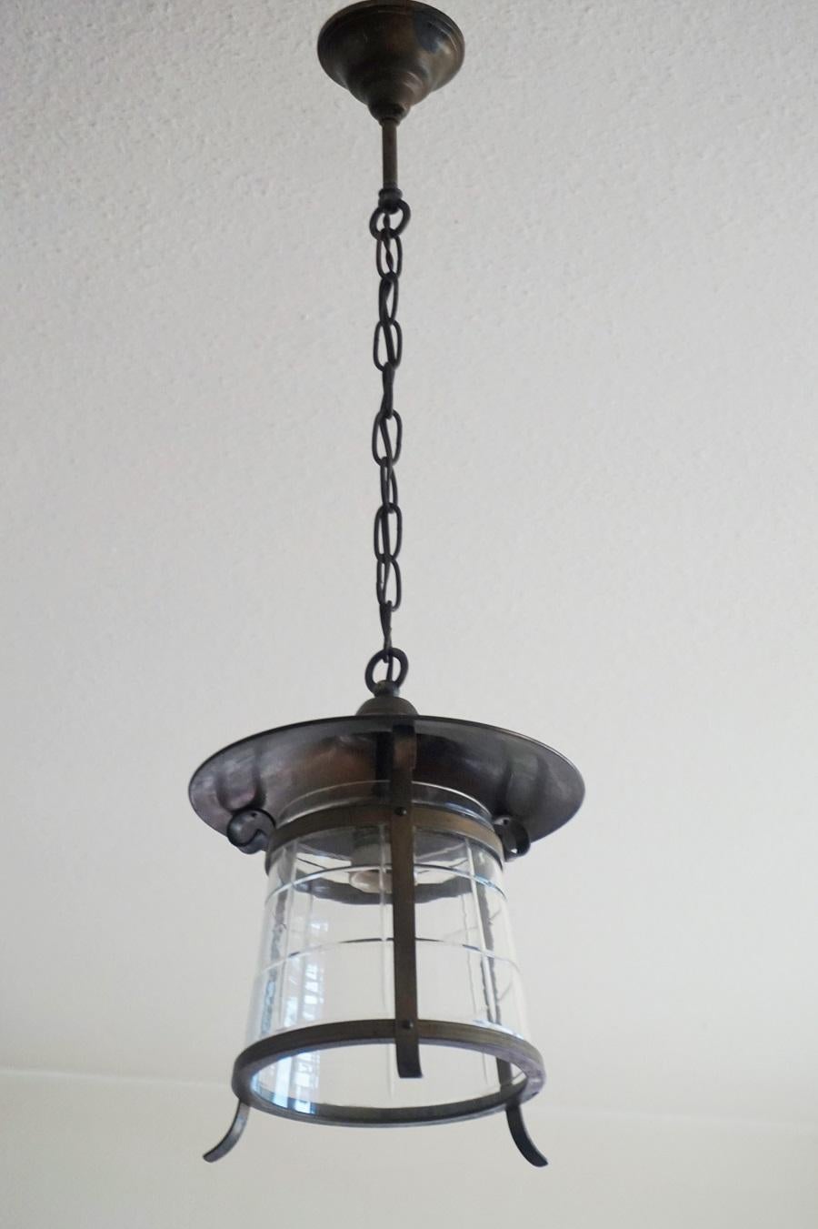 Art Deco Copper and Cut-Glass Lantern For Sale 1