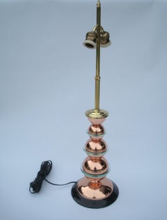 Art Deco Kupfer und Glas Tischlampe 1940er Jahre