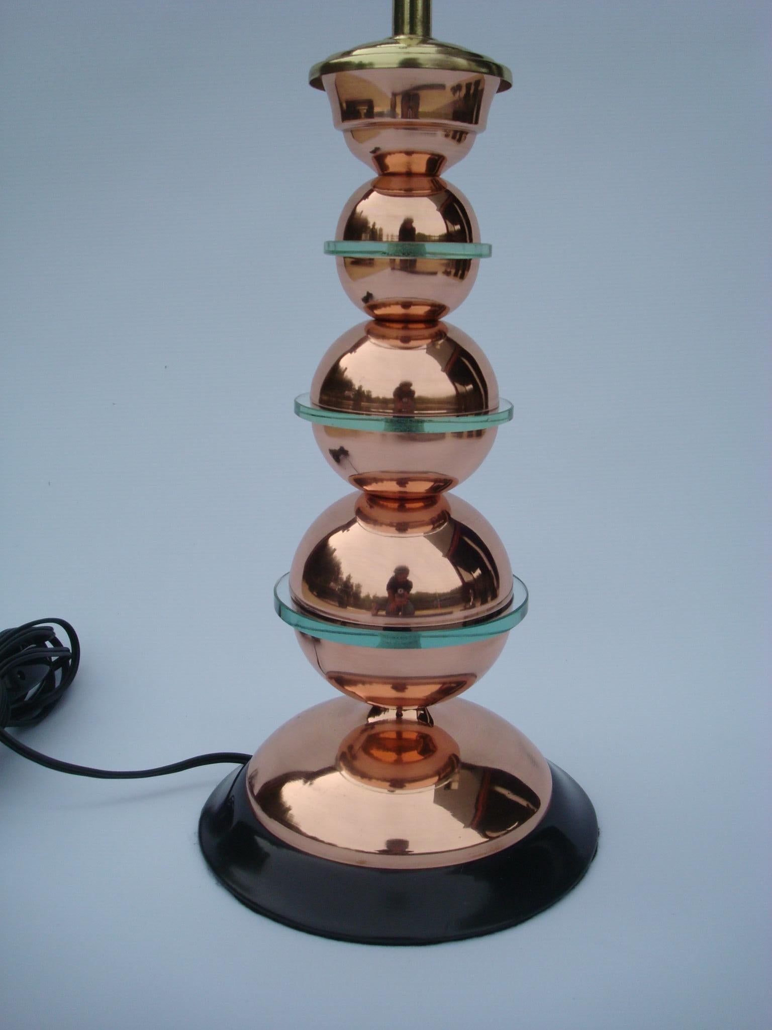 Polished Art Deco Copper and Glass Table Lamp 1940´s For Sale
