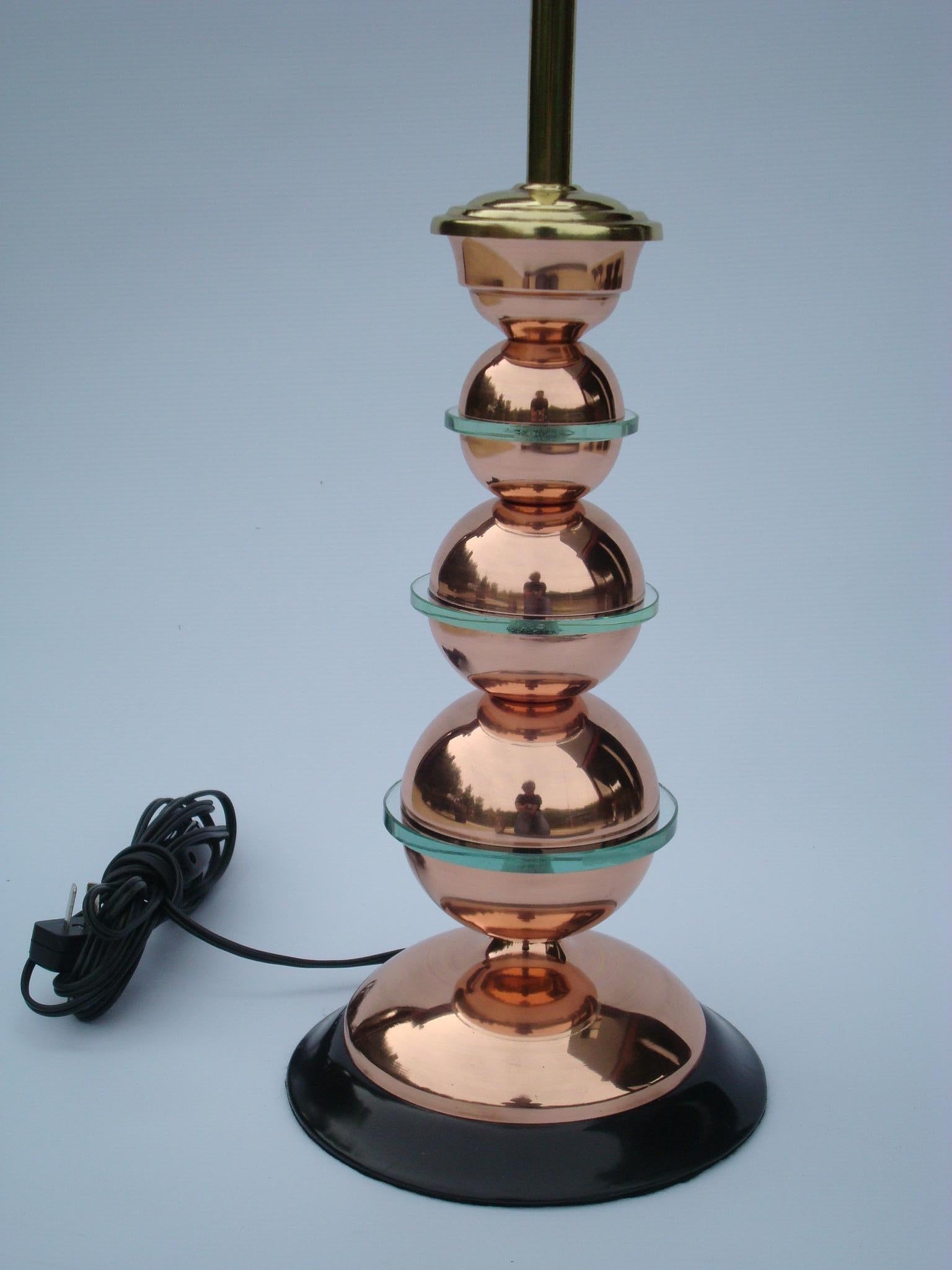 20th Century Art Deco Copper and Glass Table Lamp 1940´s For Sale