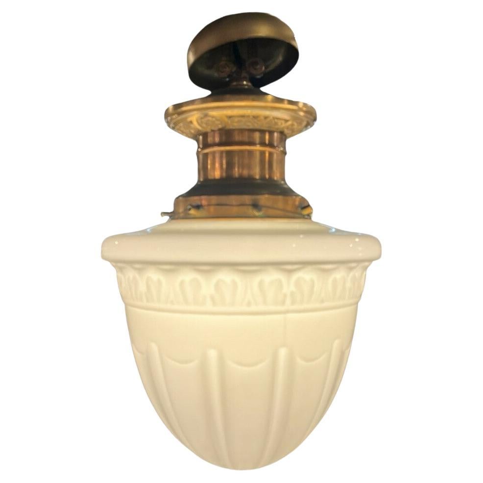 Art Deco Copper and Milk Glass Pendant Chandelier