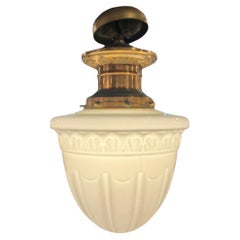 Art Deco Copper and Milk Glass Pendant Chandelier