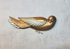 Art Deco Copper and Silver Dove Bird Brooch Pin