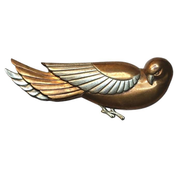 Art Deco Copper and Silver Dove Bird Brooch Pin