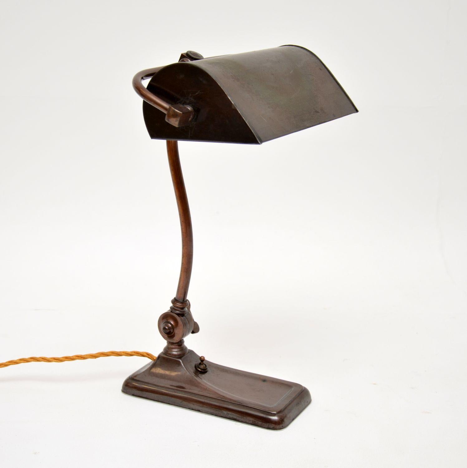 English Art Deco Copper Bankers Desk Lamp