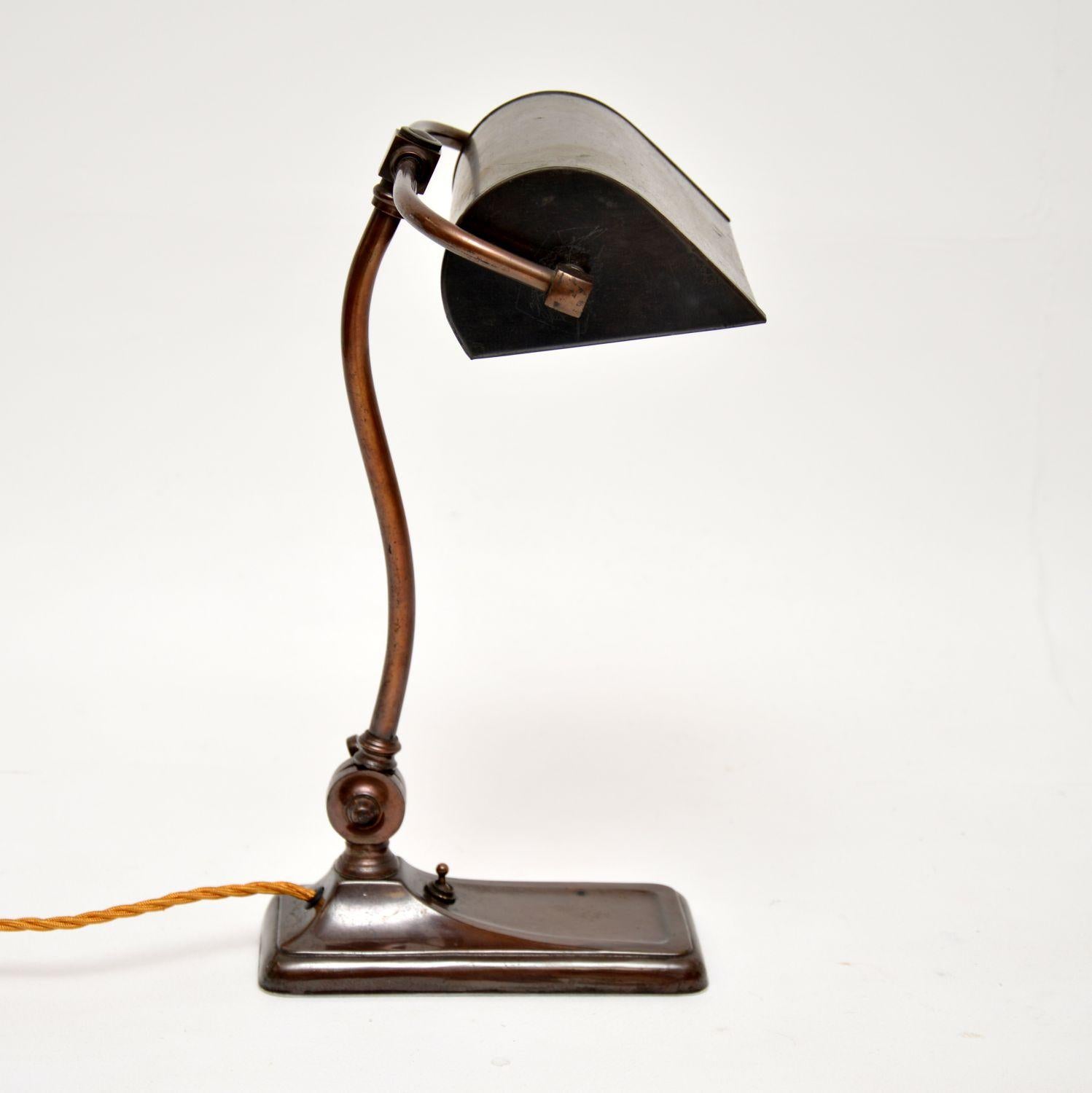 20th Century Art Deco Copper Bankers Desk Lamp