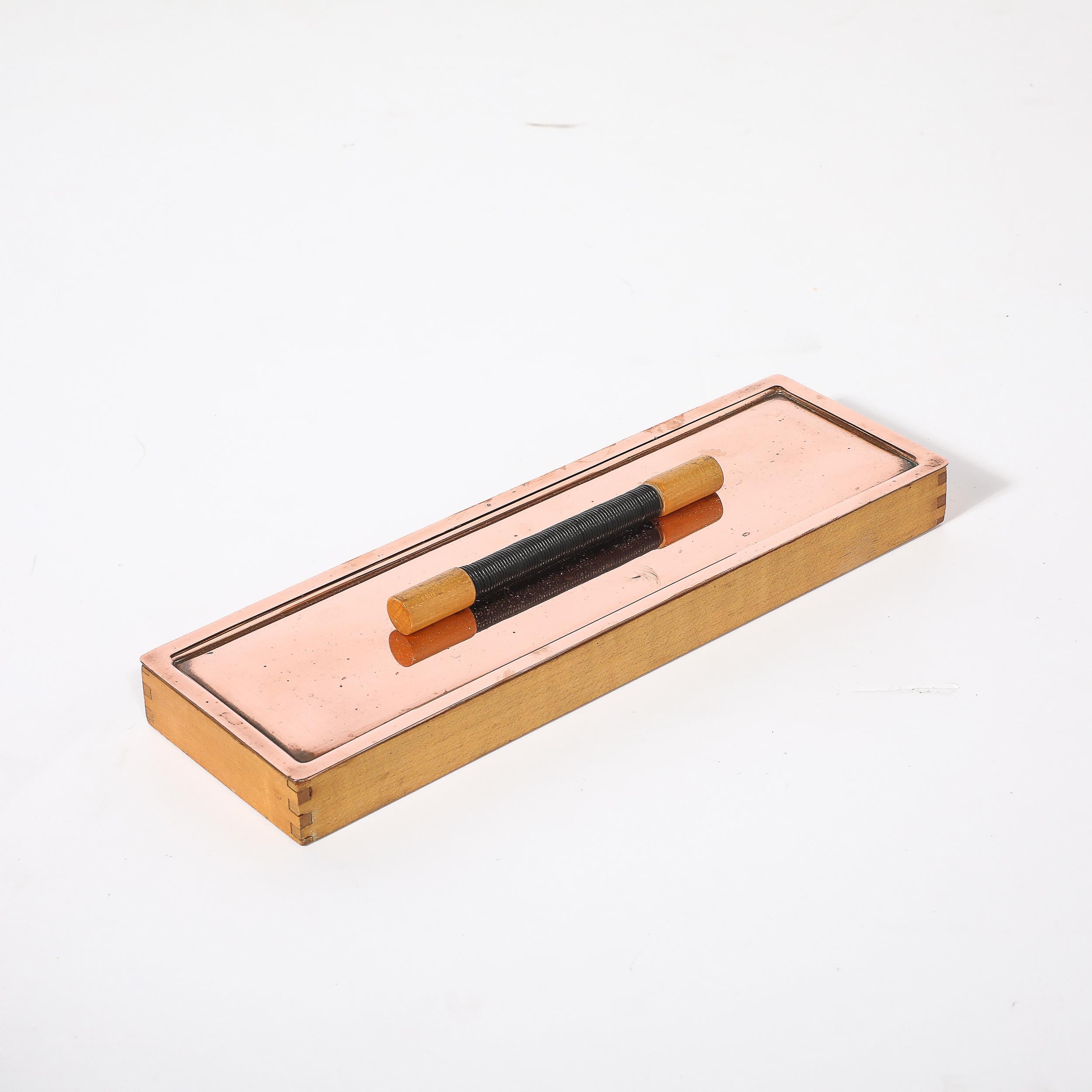 Art Deco Copper Box with Teak Handle signed Manning Bowman For Sale 5