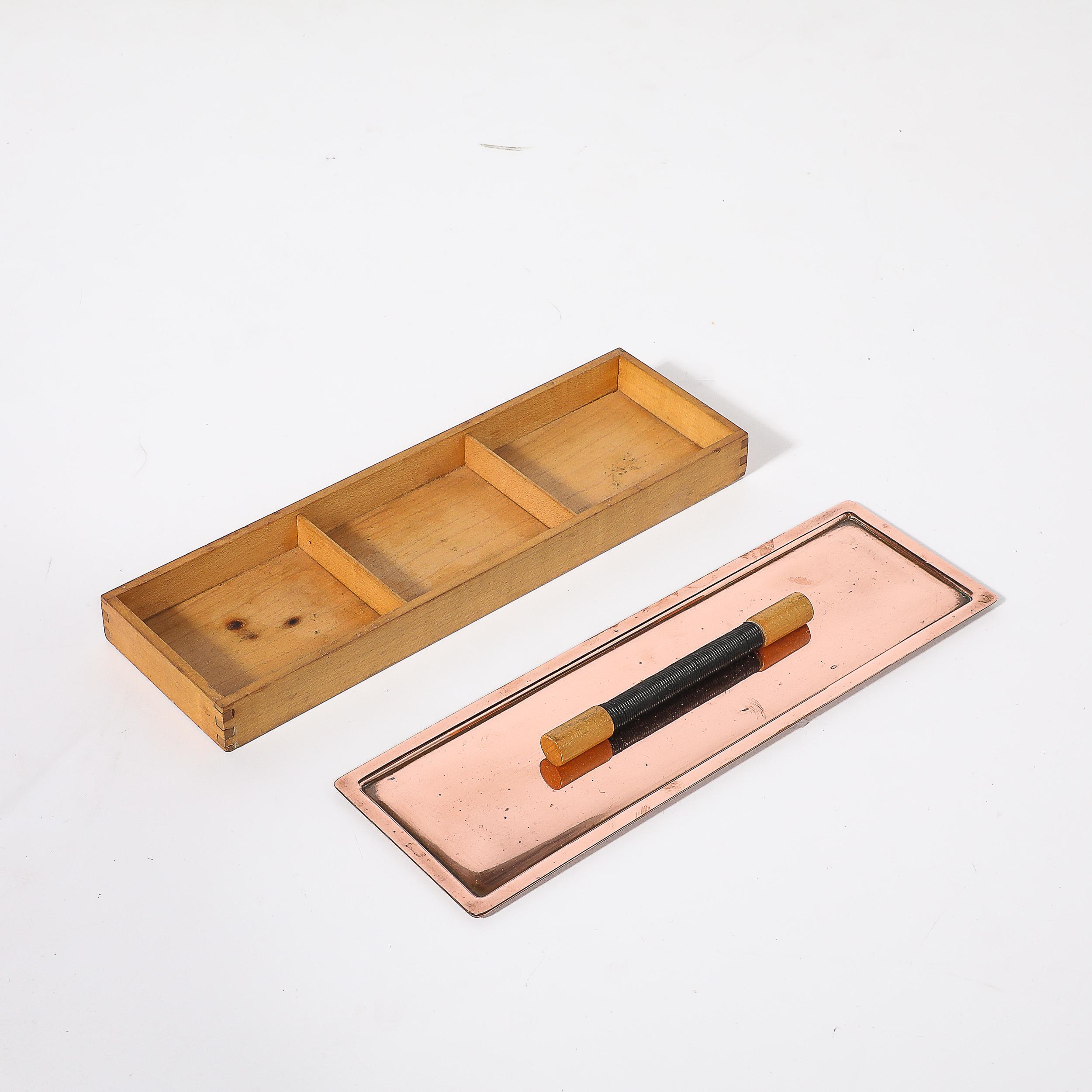 Art Deco Copper Box with Teak Handle signed Manning Bowman For Sale 6