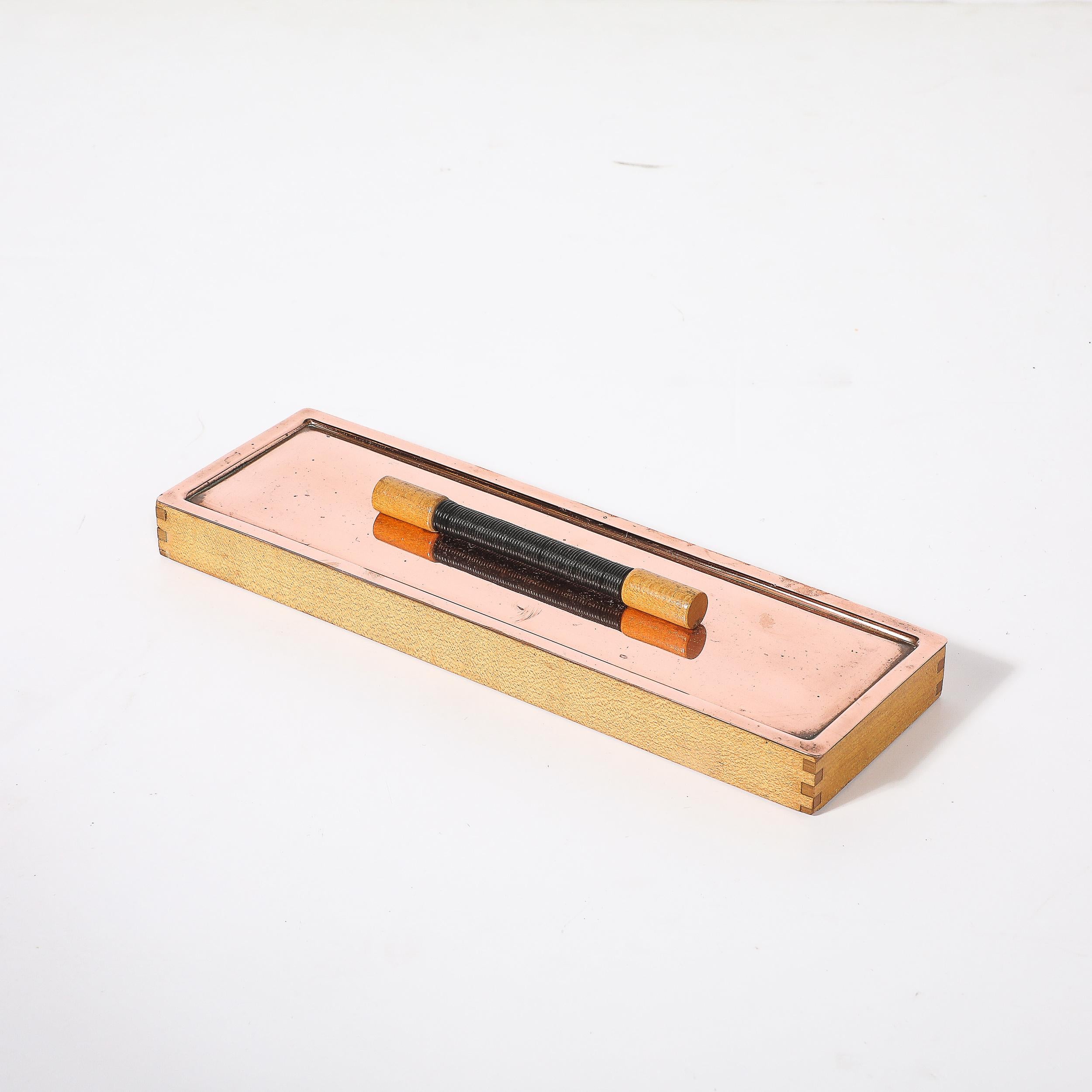 American Art Deco Copper Box with Teak Handle signed Manning Bowman For Sale