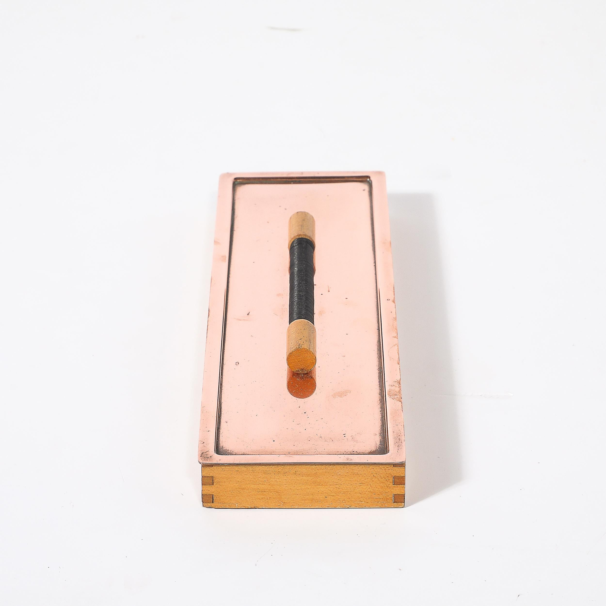 Art Deco Copper Box with Teak Handle signed Manning Bowman In Excellent Condition For Sale In New York, NY