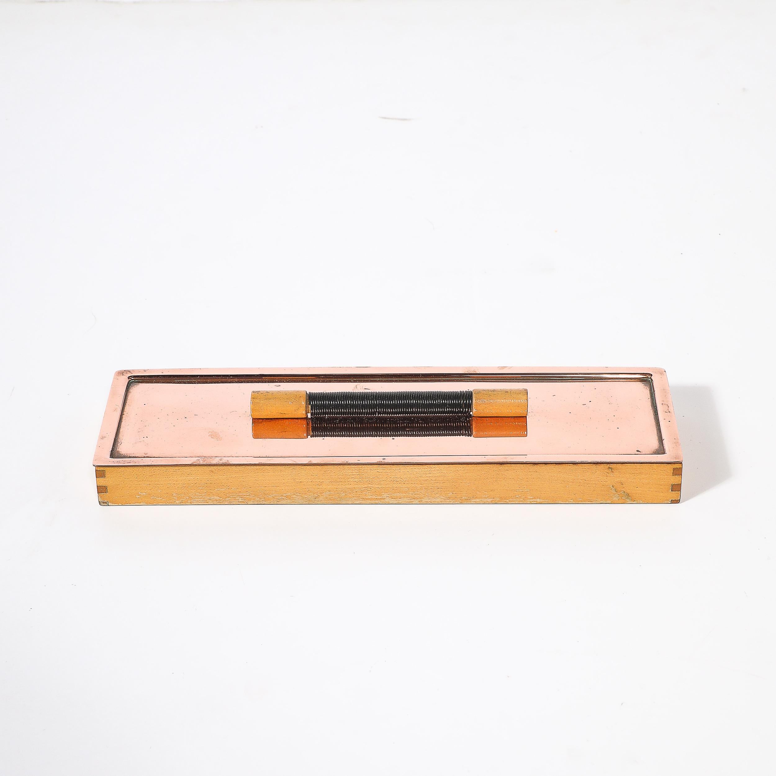 Art Deco Copper Box with Teak Handle signed Manning Bowman For Sale 1