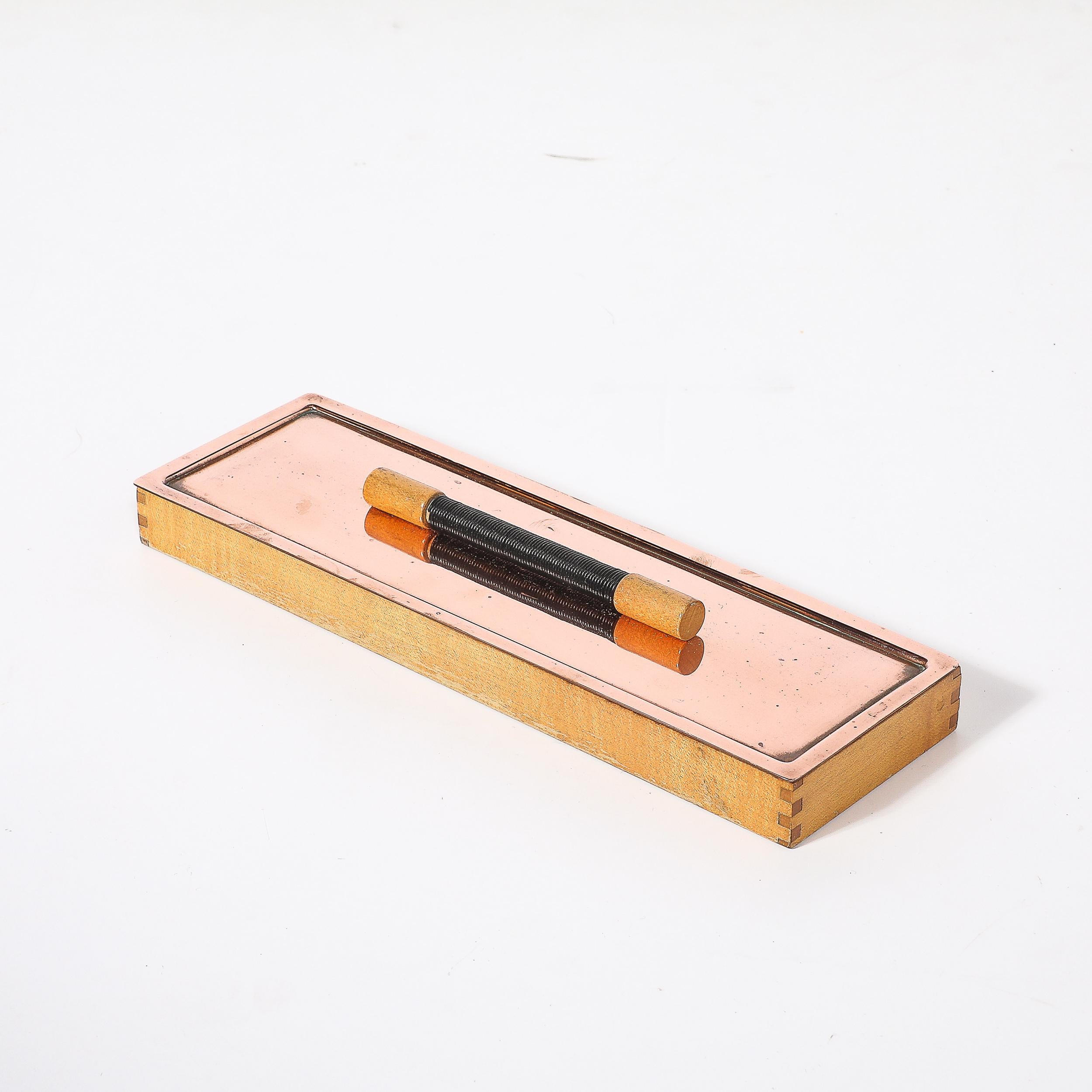 Art Deco Copper Box with Teak Handle signed Manning Bowman For Sale 2